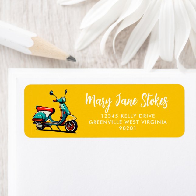 Yellow SCOOTER Return Address Label | Personalised (Insitu)
