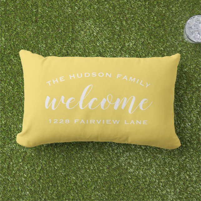 Yellow Script Welcome Monogram Porch Lumbar Cushion (Grass)