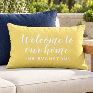 Yellow Script Welcome to Our Home Lumbar Cushion