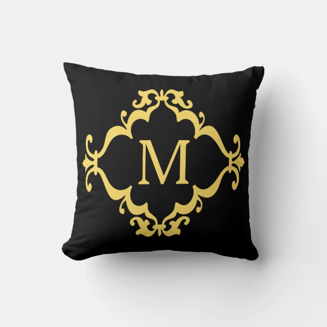 Yellow Scroll Personalised Custom Monogram Pillow (Front)