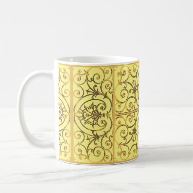 Yellow scrollwork pattern coffee mug (Left)