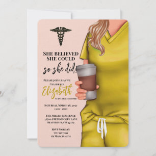 Yellow Scrubs Nursing School Graduation Invitation