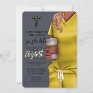 Yellow Scrubs Nursing School Graduation Invitation