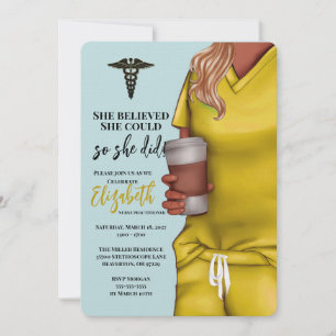Yellow Scrubs Nursing School Graduation Invitation