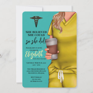 Yellow Scrubs Nursing School Graduation Invitation