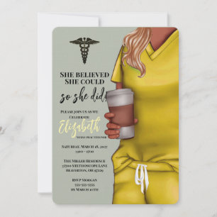 Yellow Scrubs Nursing School Graduation Invitation