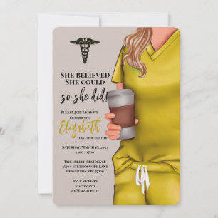 Yellow Scrubs Nursing School Graduation Invitation