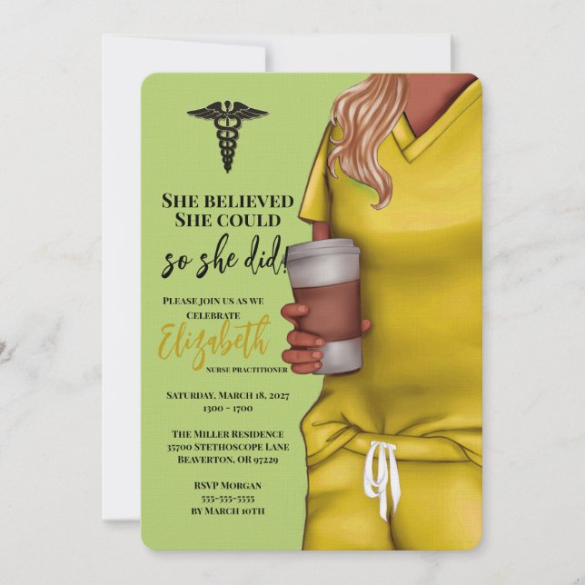 Yellow Scrubs Nursing School Graduation Invitation (Front)