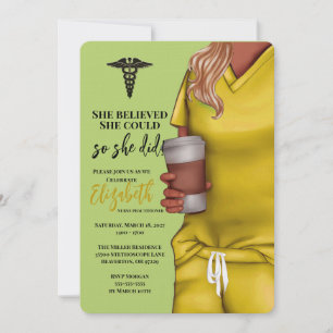 Yellow Scrubs Nursing School Graduation Invitation
