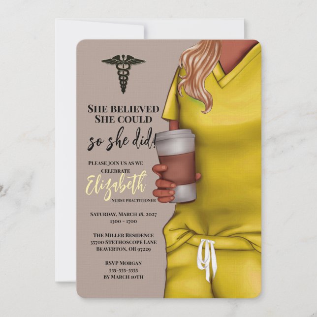 Yellow Scrubs Nursing School Graduation Invitation (Front)