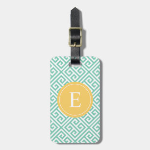Yellow & Seafoam Greek Key Luggage Tag