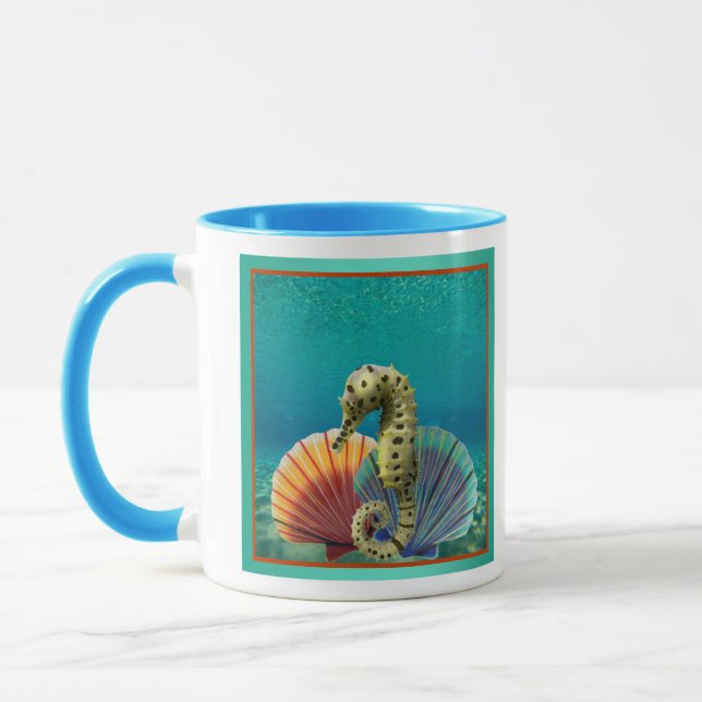 Yellow Seahorse and Scallop Shells Mug (Left)