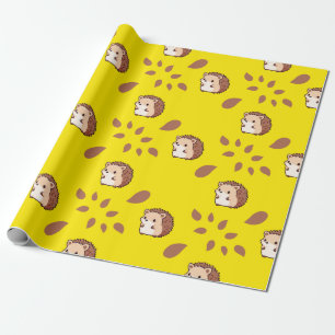 Yellow Seamless Wrapping Paper: Autumn Hedgehogs Paper