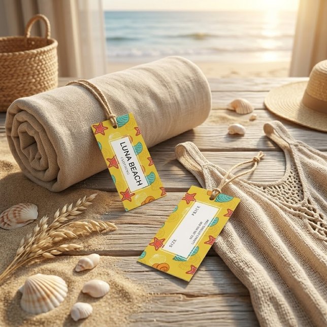 Yellow Seashell Pattern Clothing Label Hang Tag  (Creator Uploaded)