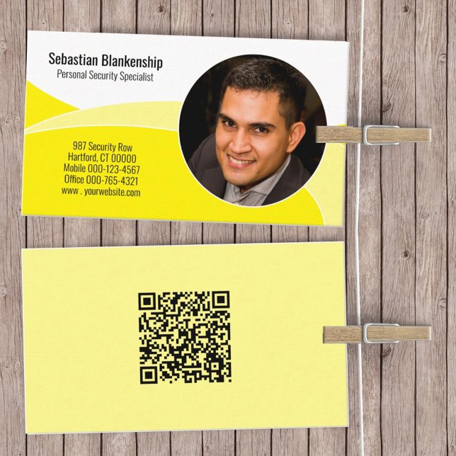  Yellow Security Professional Custom Photo QR Code Business Card (Creator Uploaded)