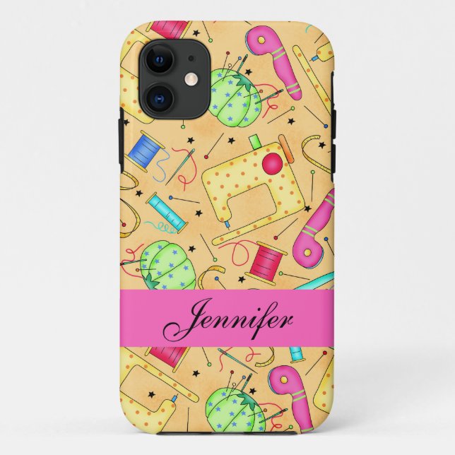 Yellow Sewing Notions Art Name Personalised Case-Mate iPhone Case (Back)