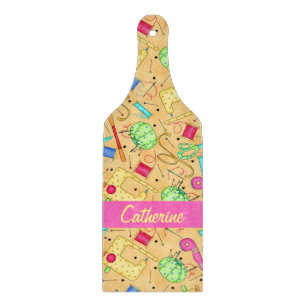 Yellow Sewing Notions Art Name Personalised Cutting Board