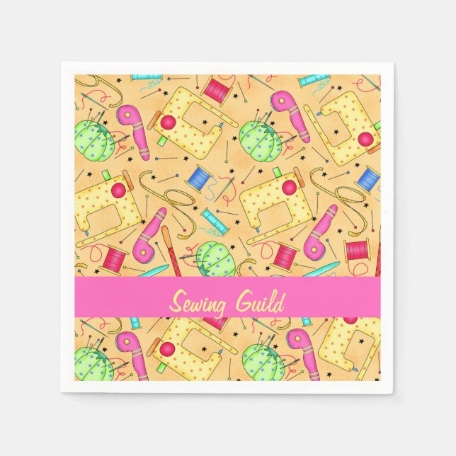 Yellow Sewing Notions Art Name Personalizd Napkin (Front)