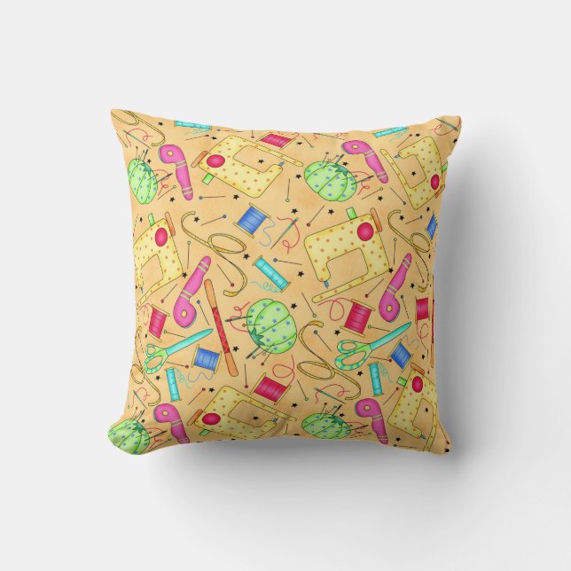Yellow Sewing Notions Decorative Pillow (Front)