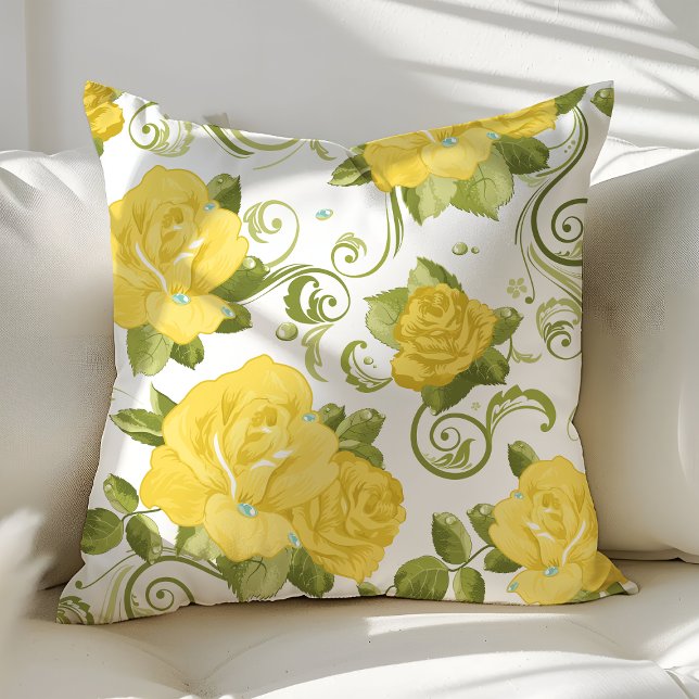 Yellow Shabby Chic Roses Floral Throw Pillow (Creator Uploaded)