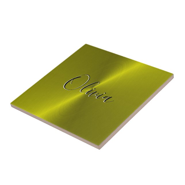 Yellow shiny faux metal  ceramic tile (Side)