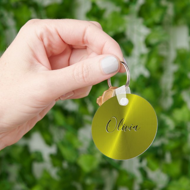 Yellow shiny faux metal  key ring (Hand)