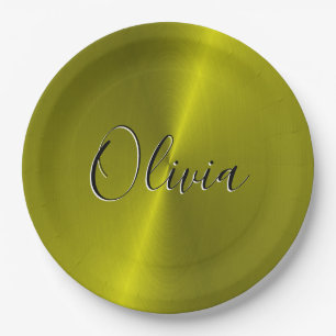 Yellow shiny faux metal paper plate