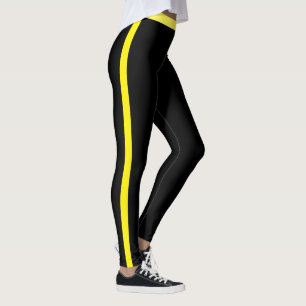 Yellow Side Stripe Black Leggings or Choose Colour