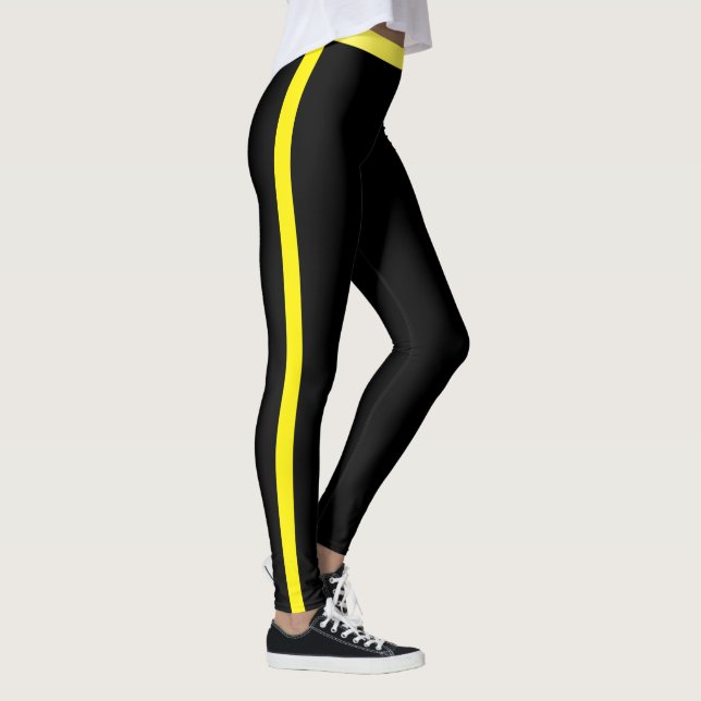 Yellow Side Stripe Black Leggings or Choose Colour (Right)