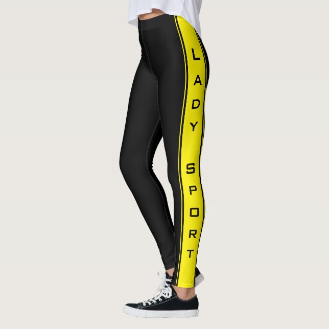 Yellow Side Stripe Black Leggings or Choose Colour (Left)