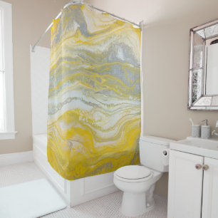 Yellow & Silver Abstract Shower Curtain