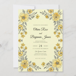 Yellow Silver Bloom Wedding Invitation