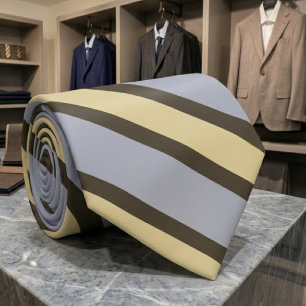 Yellow Silver Brown Diagonal Stripes Pattern Tie