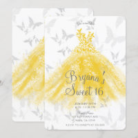 Yellow Silver Butterfly Dance Dress Sweet 16 Party