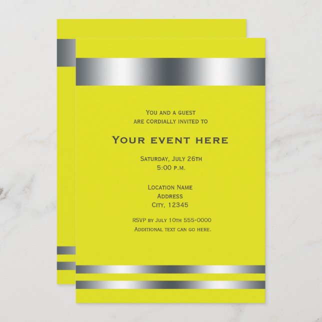 Yellow & Silver Elegant Dinner Party Event Invitation (Front/Back)