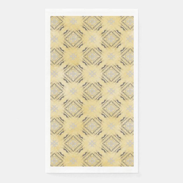 Yellow & Silver Grey Diamonds Chequerboard Pattern Napkin (Front)