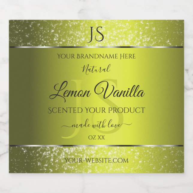 Yellow Silver with Glitter Initials Product Labels (Single Label)