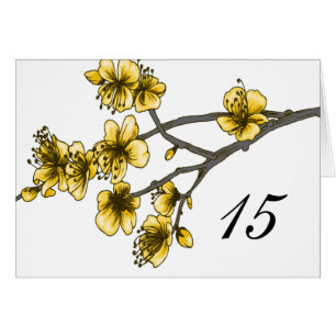 Yellow Simple Cherry Blossoms Table Number Card
