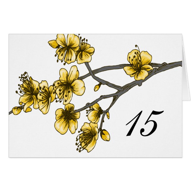 Yellow Simple Cherry Blossoms Table Number Card (Front Horizontal)