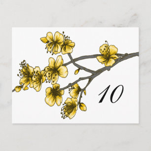 Yellow Simple Cherry Blossoms Table Number Postcard