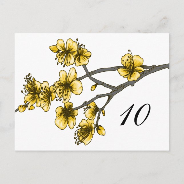Yellow Simple Cherry Blossoms Table Number Postcard (Front)