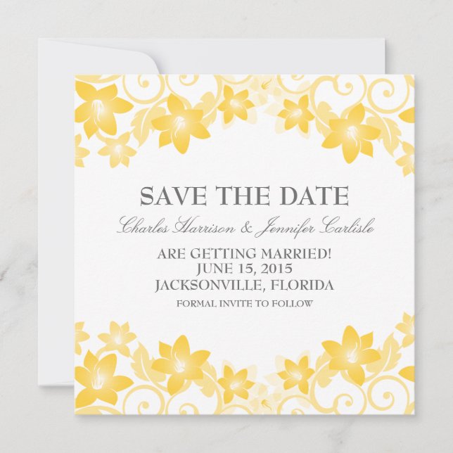 Yellow Simple Floral Save the Date Invite (Front)