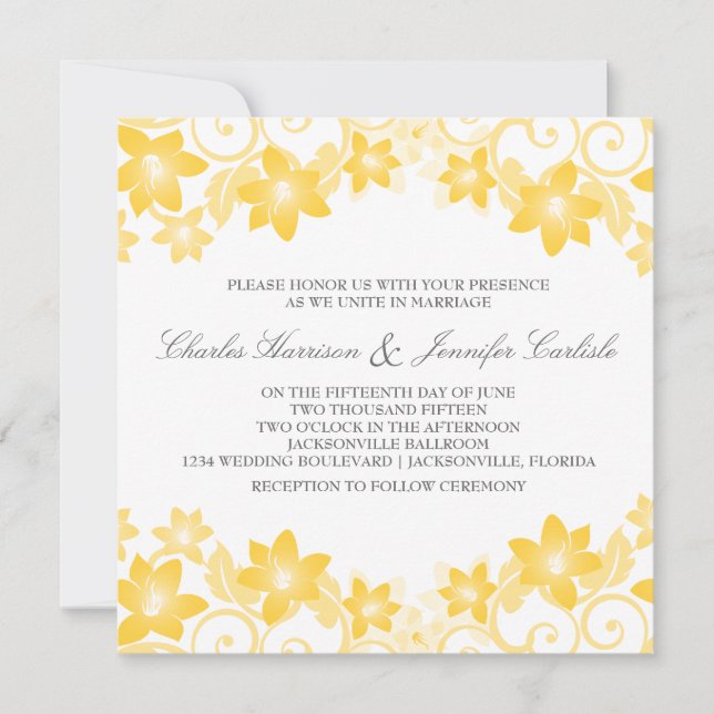 Yellow Simple Floral Wedding Invite (Front)
