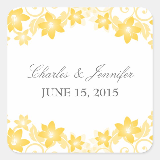 Yellow Simple Floral Wedding Stickers (Front)