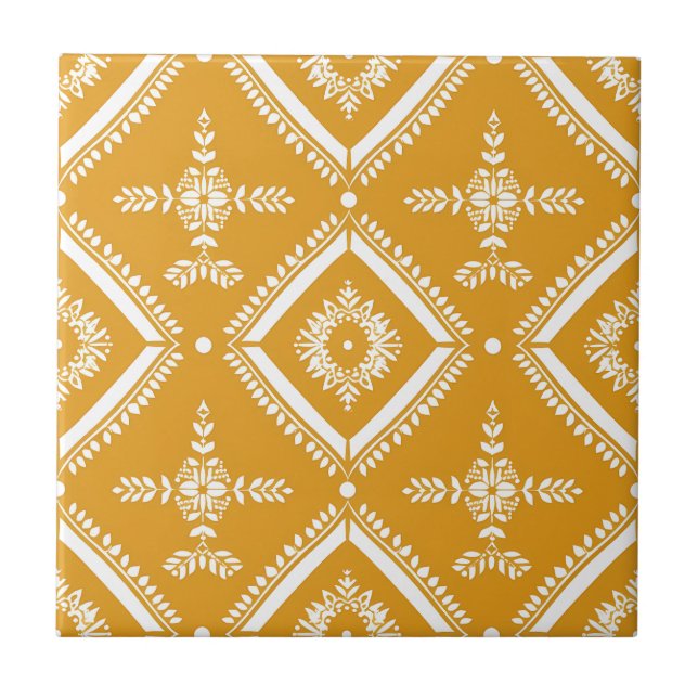 Yellow Simple Indian Geometric Elegant Rustic Ceramic Tile (Front)