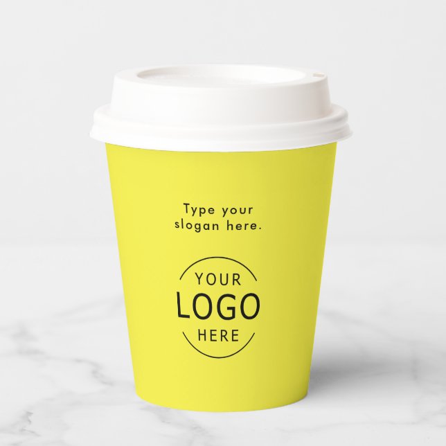 Yellow Simple Logo QR Code Company Swag Paper Cups (Front)