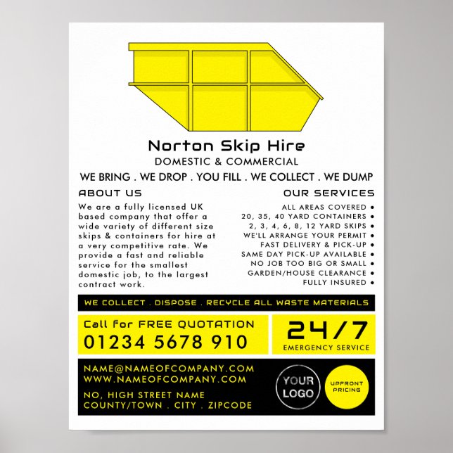 Yellow Skip, Skip/Dumpster Company Advertising Poster (Front)