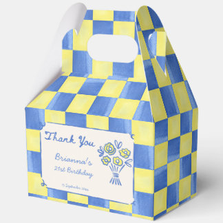 Yellow sky blue checks modern birthday party favour box