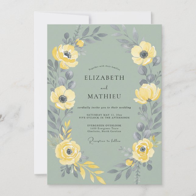 Yellow Slate Anemone Wedding Invitation (Front)