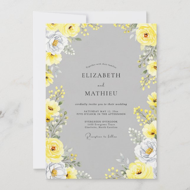 Yellow Slate Gray Refined Summer Wedding Invitation (Front)